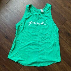 VS PINK Green Tank XL Y2K Athleisure Clean Girl Minimalist Logo Top 2083